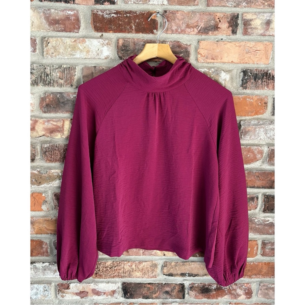 Evereve Pink Chiffon Mock Neck Long Sleeve Blouse Top, S